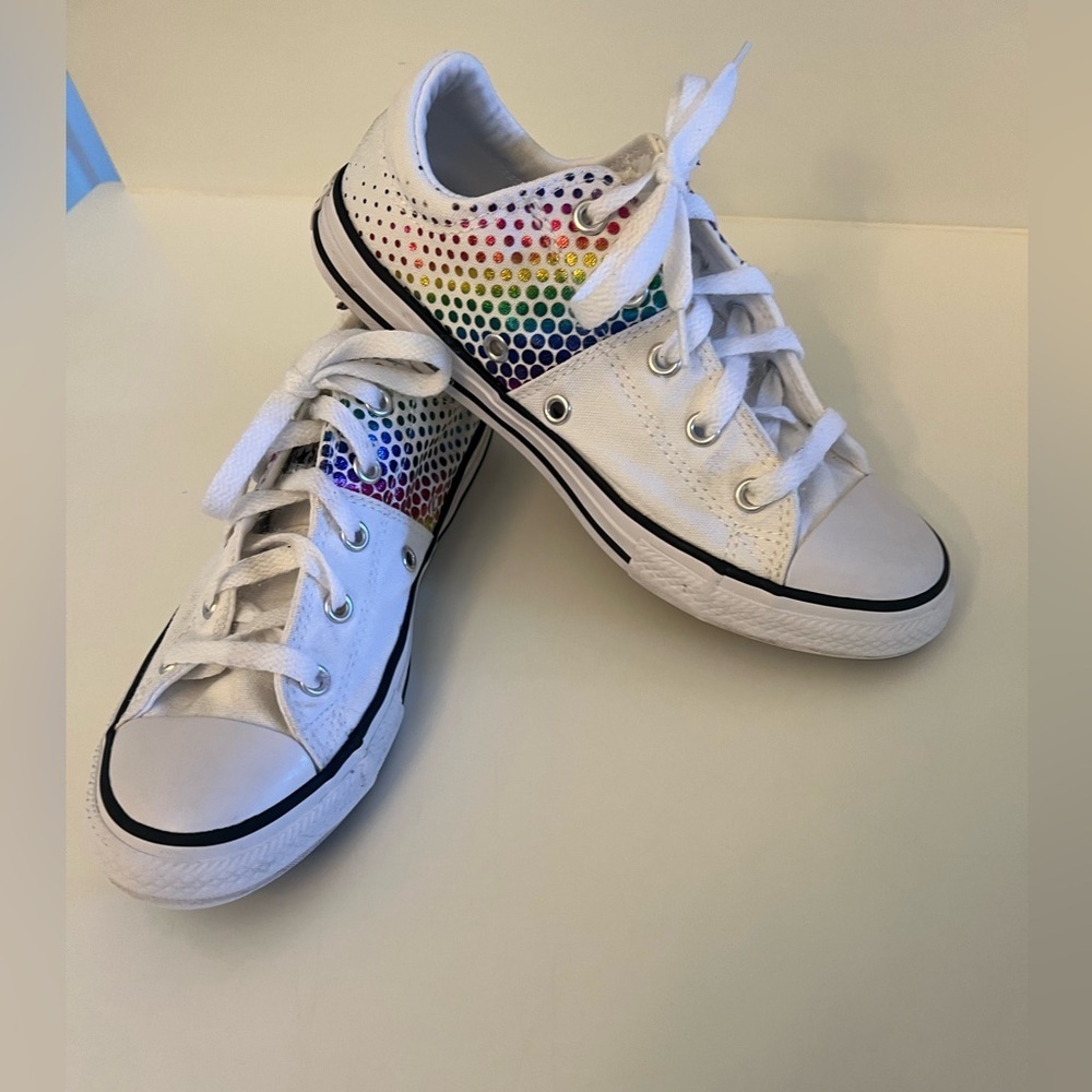CONVERSE GIRLS SIZE 3 MADISON WHITE RAINBOW DOT SNEAKERS